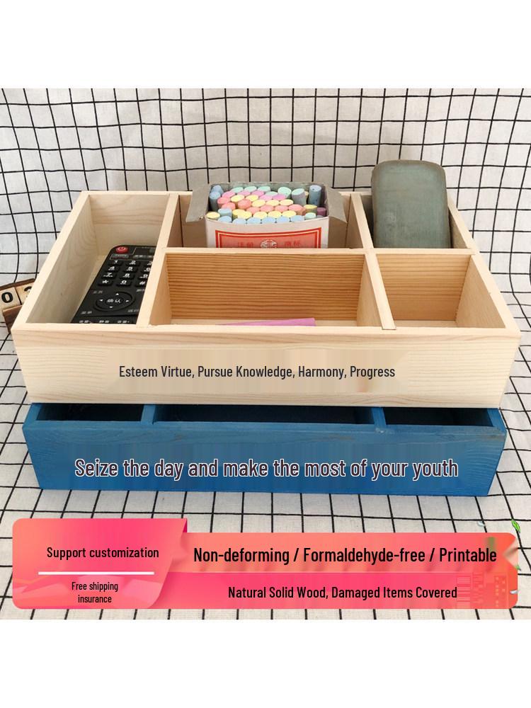 Wooden Multi-Grid Desk Organizer: Chalk, Pen, Key & Stationery Holder