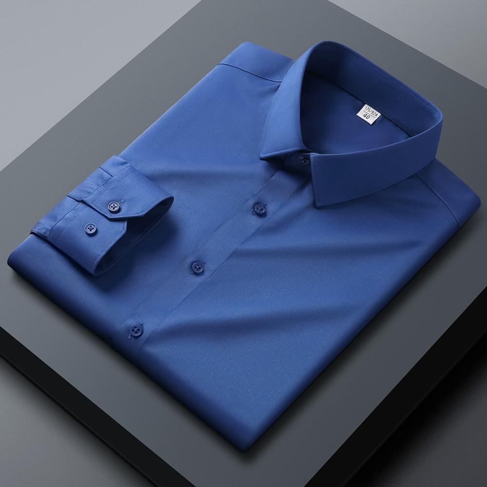 

Мужская рубашка стандартного кроя, эластичная, гладкая, не требующая глажки, с длинным рукавом, мягкая, удобная, для делового повседневного стиля, для офиса, на круглый год 44 синий