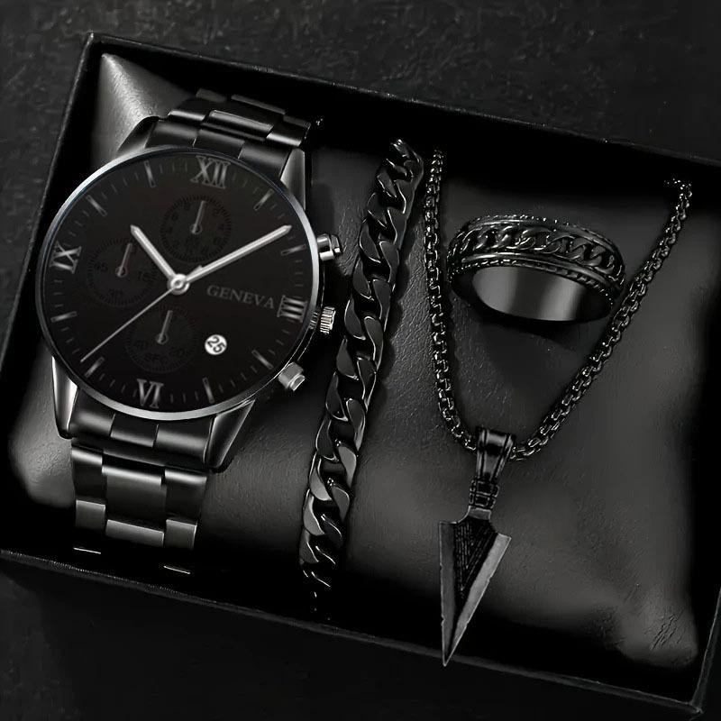 Watch Men's Set Gift Dial with Calendar Steel Belt Men's Watch Business Luminous Watch