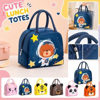 Insulated Cartoon Animal Lunch Bag Portable Zipper Storage Handheld Lunch Box for School Office Outdoor Use