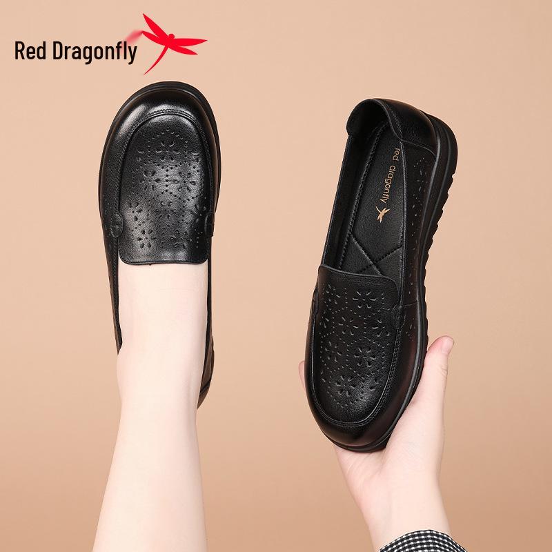 Women's Genuine Leather Slip-On Shoes - Red Dragonfly Breathable Summer Style
