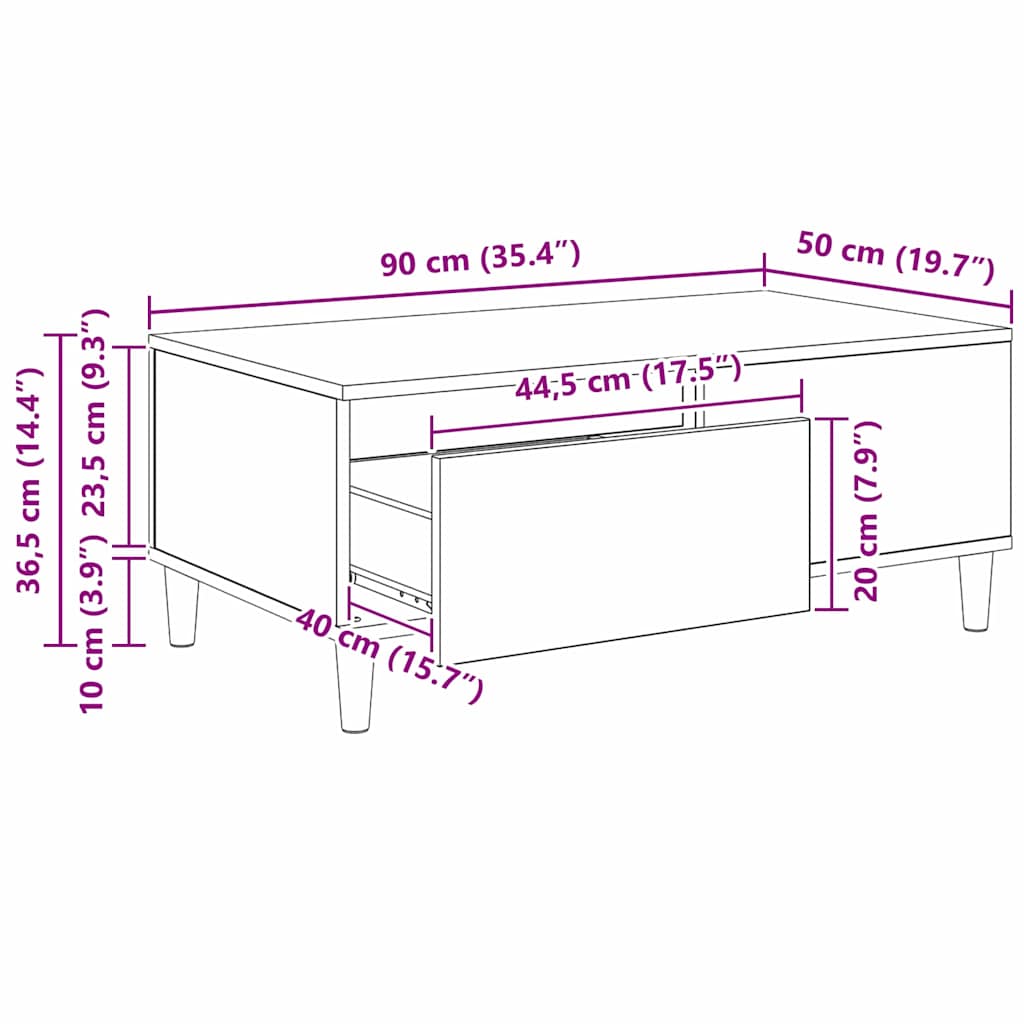 Coffee Table Black Oak Effect 90 x 50 x 35 cm Wood Based Panel