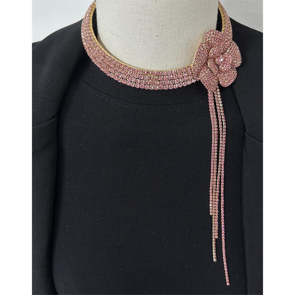 Tooxika Full Diamonds Multi-layer Flash Diamond Flowers Tassel Collar Light Luxury Bridal Wedding Dinner Necklace Women