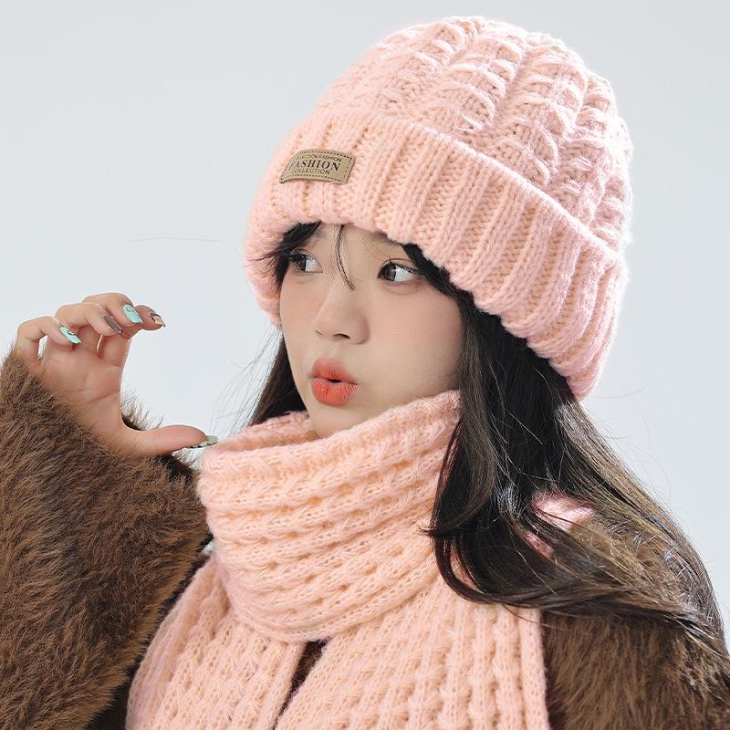 Damen Koreanischer Strickmützen- und Schal-Set – Winter Warm, Vielseitiges Design