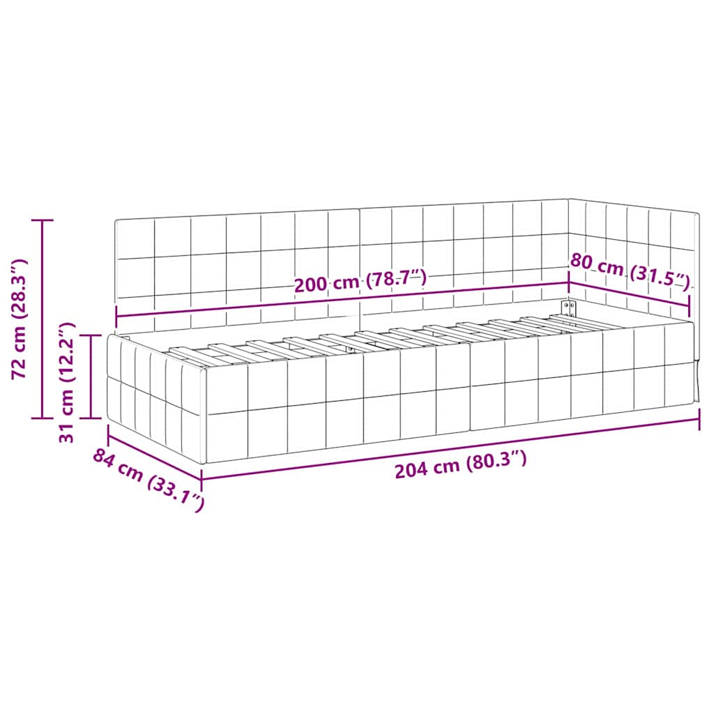Corner Bed Frame with Headboard Black 80 Cm X 200 Cm Velvet