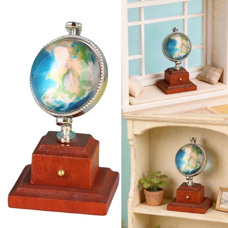Wooden Tiny Earth Globe Small Wooden World Globe Educational Toy for Dollhouses Furniture and Kids Learning