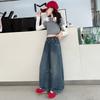 Children Winter Insulated Jeans Teen Kids Fashion Fleece Lined Street Trousers Girl Letter Embroidery Thermal Denim Pants