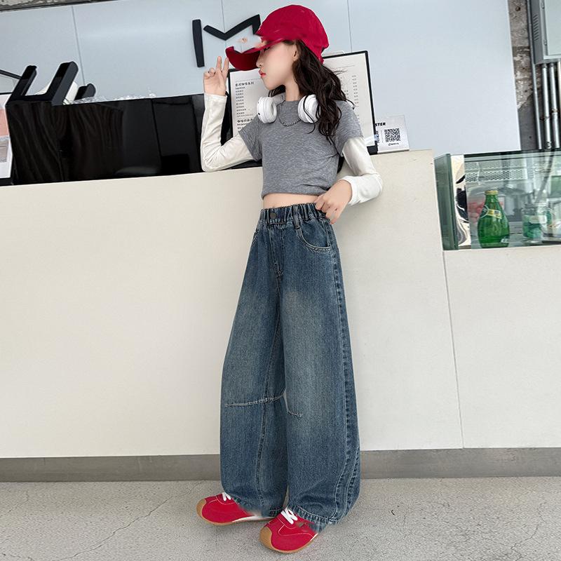 

Children Winter Insulated Jeans Teen Kids Fashion Fleece Lined Street Trousers Girl Letter Embroidery Thermal Denim Pants 110cm