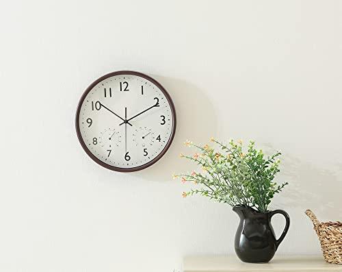 Fujiboeki Wall Clock Width 25.5 X Depth 4.3 X Height 25.5 Cm Brown Miel 28199 Small with Temperature and Hygrometer