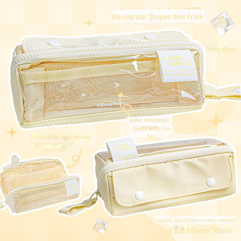 RosyPosy Korean Creative Large Capacity Prism Pencil Case - Transparent with Zipper for Students