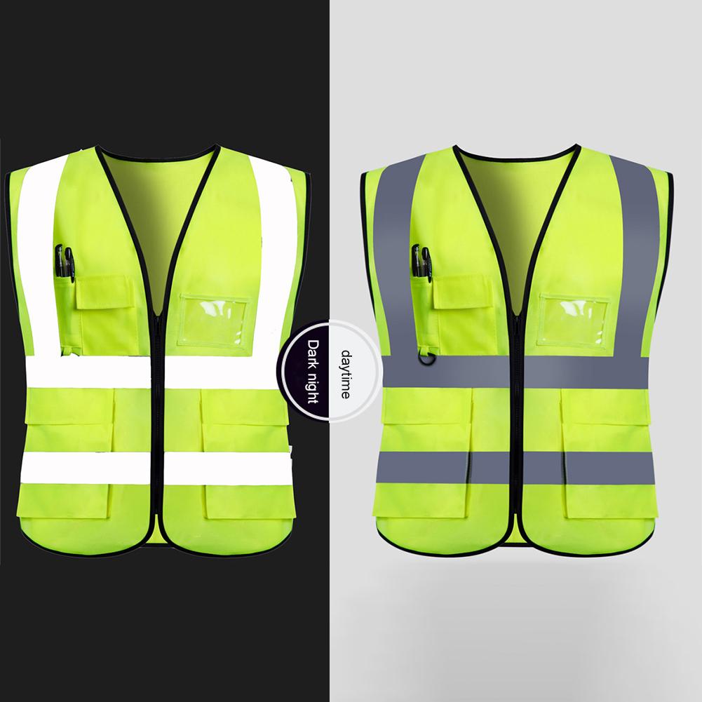 Adults High Visibility 5 Pockets Safety Reflective Zipper Vest Warning Waistcoat