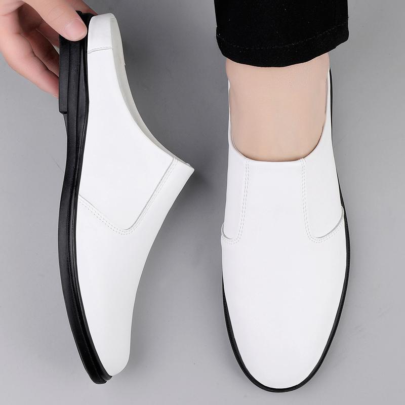 Summer Closed Toe Sandals Mules Men Half Shoes For Man Leather Mens Semi-Drag Casual Shoes Backless Loafers Slippers Male Slides