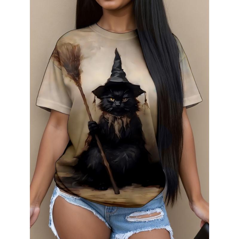 Fashion Women's Clothing Crew Neck Short Sleeve 3D Christmas Color Printing Christmas Short Sleeve Crew Neck T-Shirt