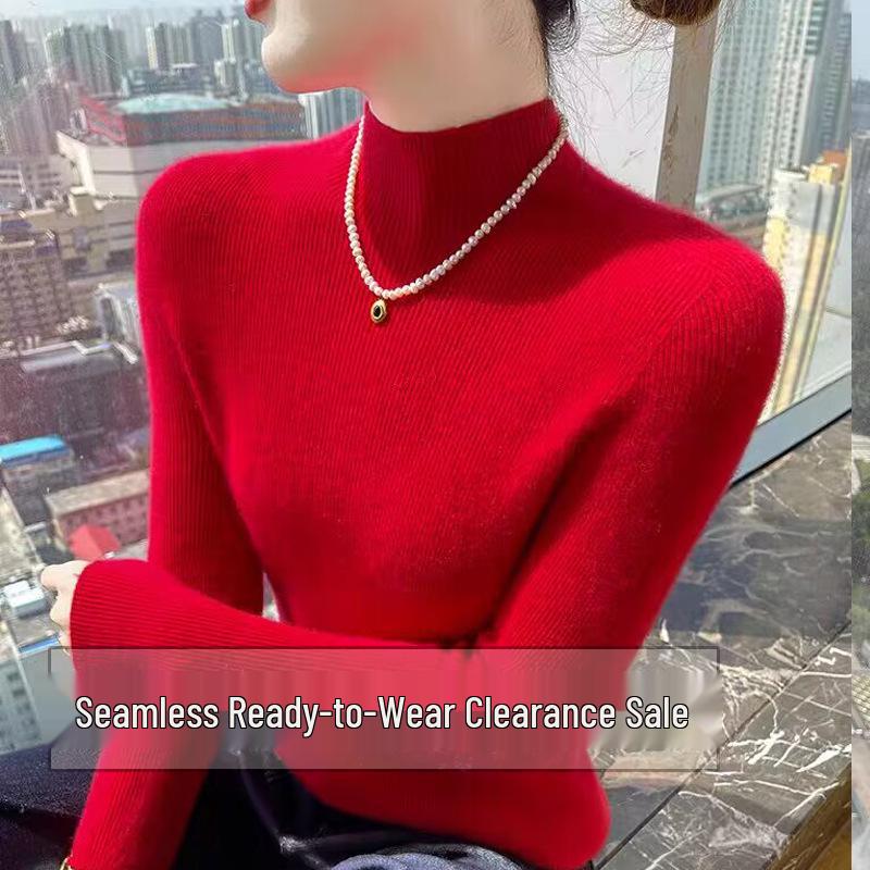 Damen Kaschmir Pullover mit halbem Rollkragen, figurbetont - Nahtlose Herbst/Winter Strickware