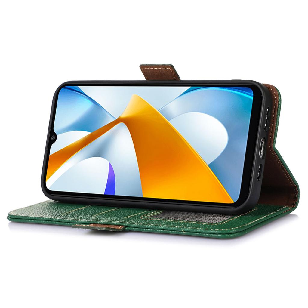 For Xiaomi Poco C55 4G/Redmi 11A 4G/Redmi 12C 4G Genuine Leather Phone Case RFID Blocking Wallet Phone Stand Cover