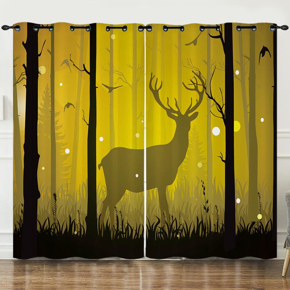 Curtain Animation Cartoon Deer Dream Deer Digital Printing Blackout Curtain Punching
