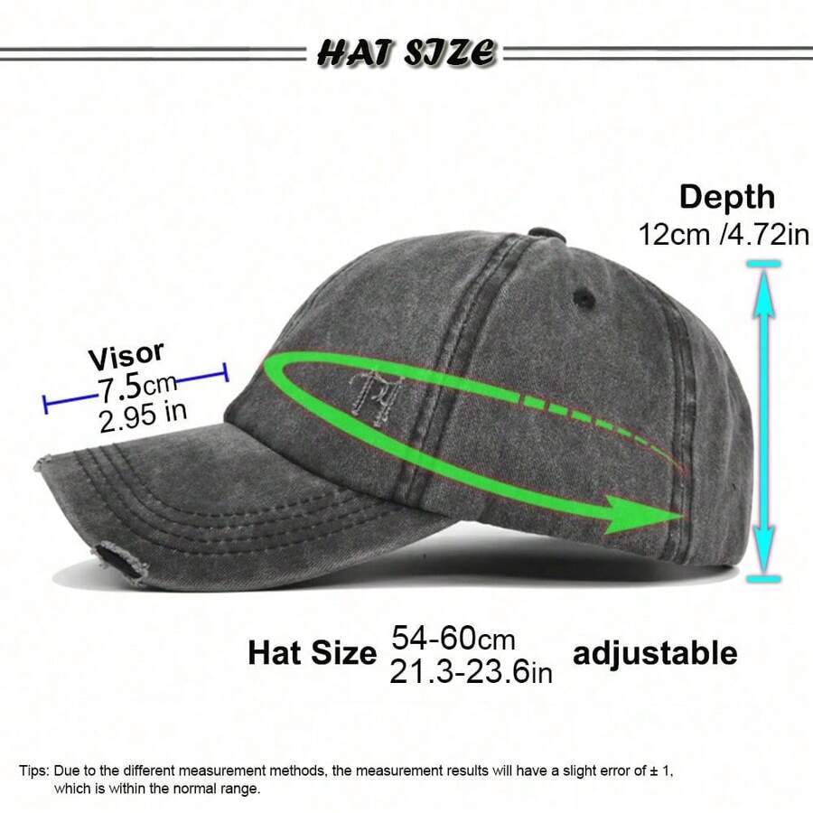 Vintage Washed Distressed Denim Baseball Cap With Criss Cross Ponytail Hole For Women
