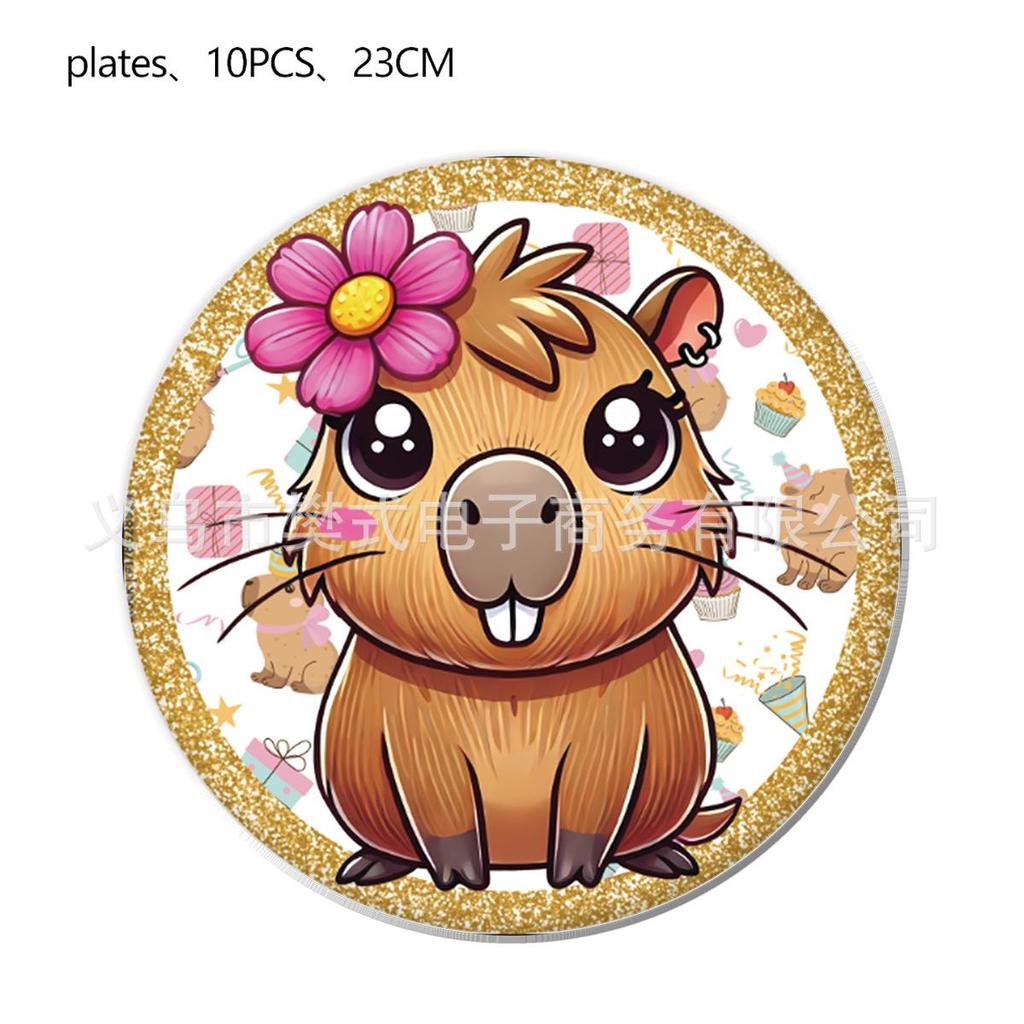 Capybara Theme Birthday Party Tableware: Disposable Plates, Napkins, & Tablecloth