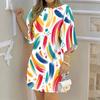 Women Plus Size Round Neck Half Sleeve Loose Fit White Floral Printed Dress