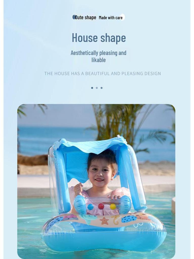 Large Toddler Boat-Themed Swimming Ring with Canopy & Steering Wheel