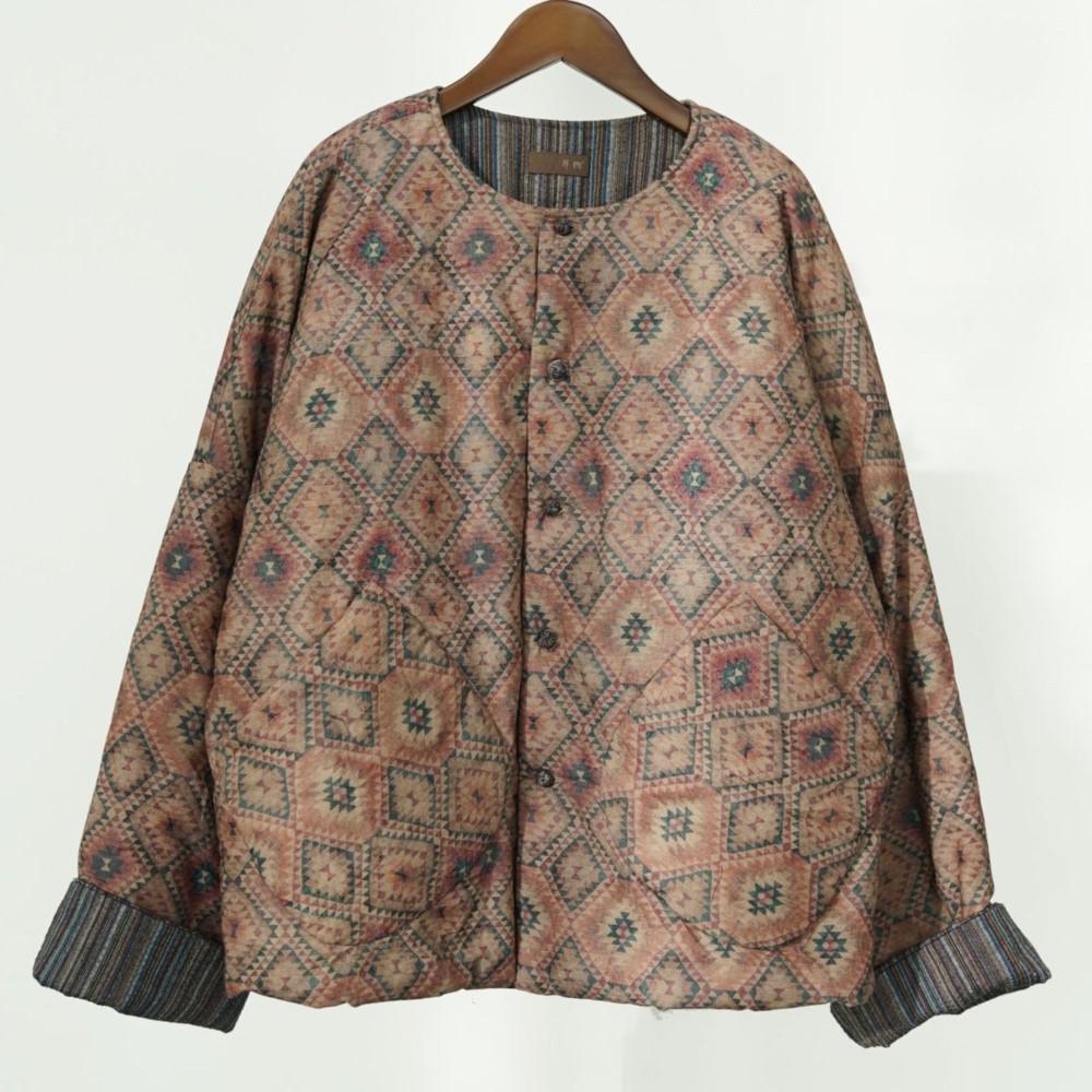 

Johnature Women Vintage Winter Print Floral Warm Coats O-Neck Long Sleeve Chinese Style Female Coats One Size