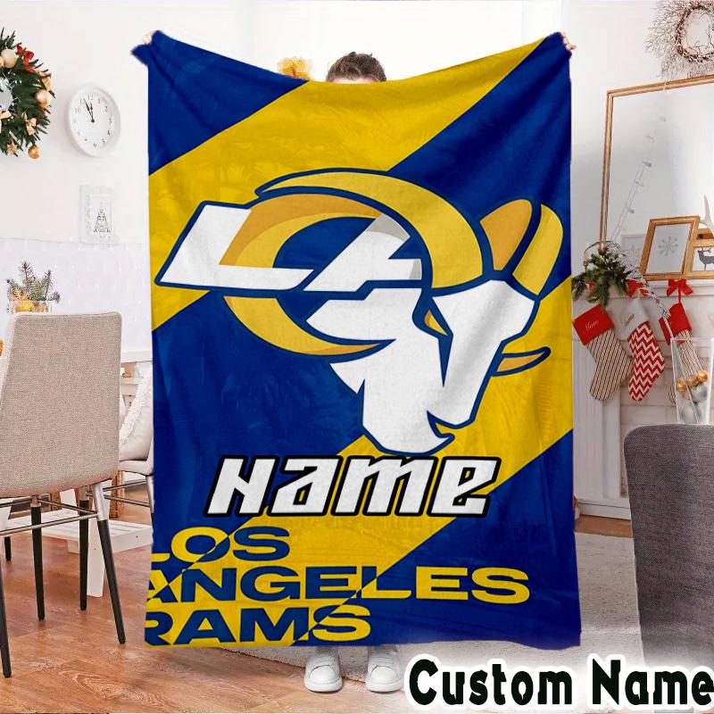 Custom Name Rams Team Spirit Throws Blanket Flannel Blankets for Couch Bed Gifts for Men Women Picnic blanket Christmas fan gifts