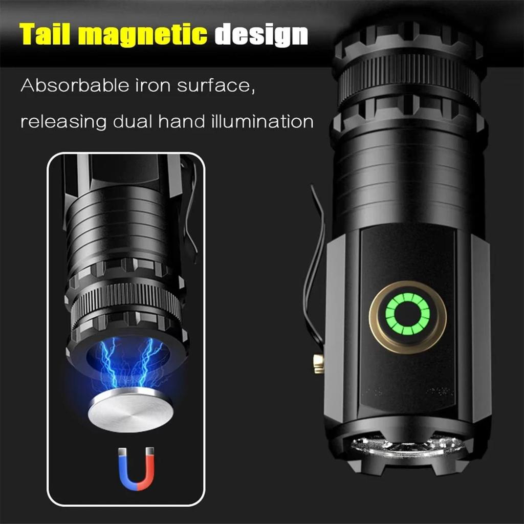 Flashlight With Power Indicator Powerful Emergency Clip On Keychain Waterproof Rechargeable Torches Usb-C Flashlights White Mini