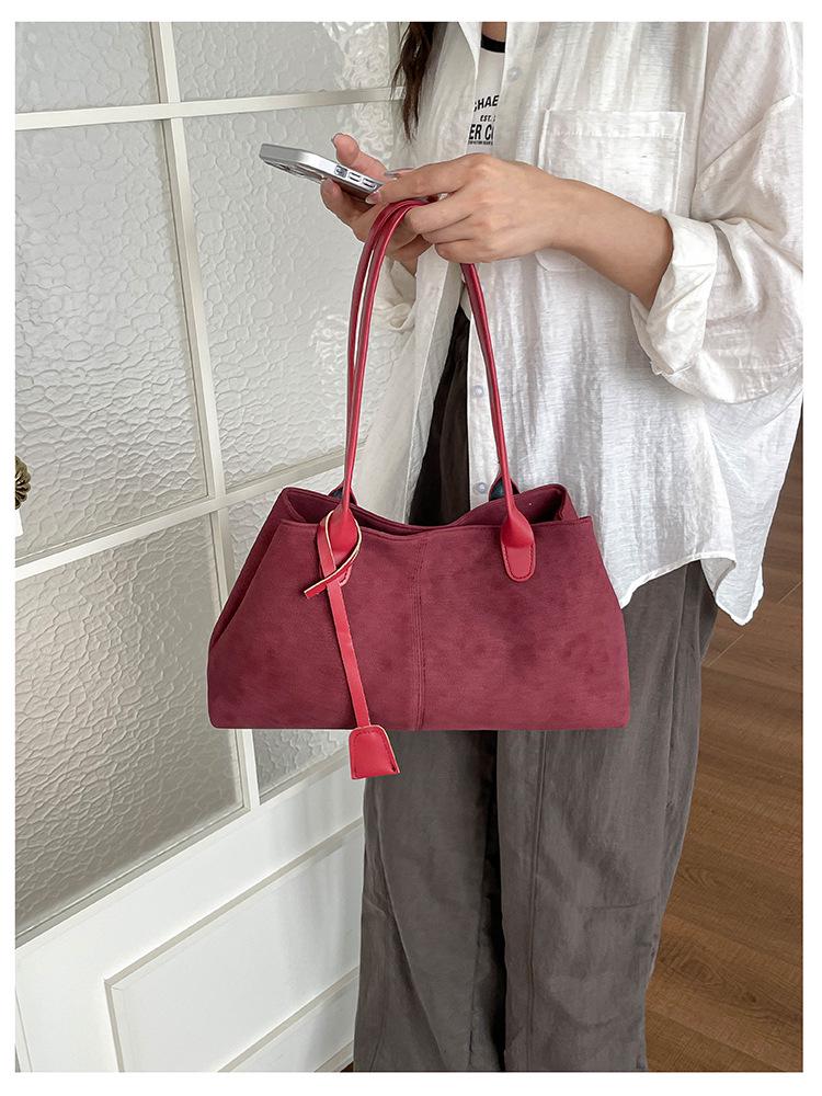 Women's Retro Suede Tote Bag - Large Capacity Frosted Shoulder Bag for Autumn 2025