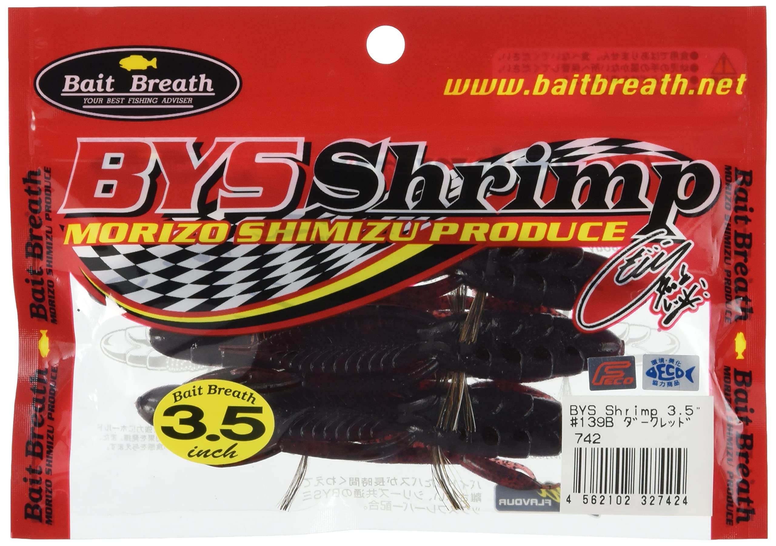 Приманка Bait Breath Worm Lure Vise Shrimp 3.5 #139B Темно-красный 6 pieces красный