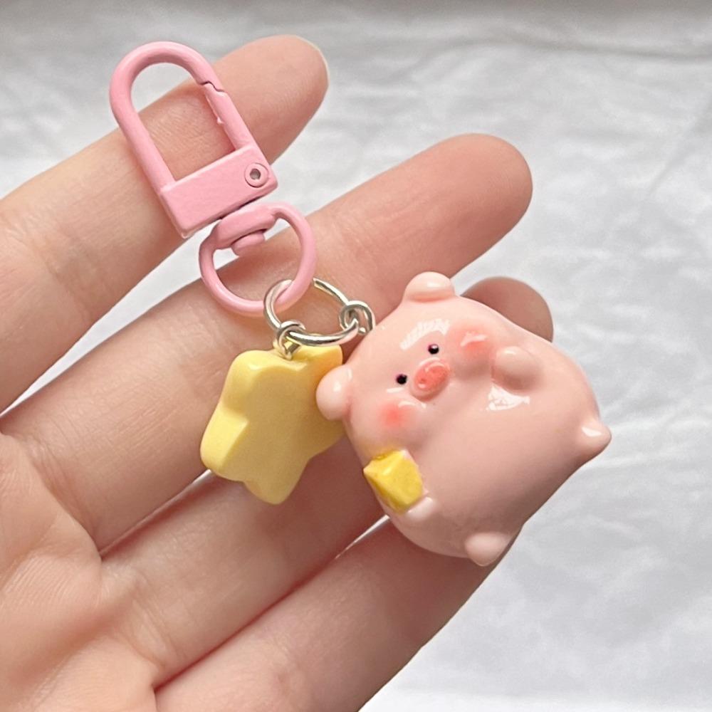 Pendant 3D Pink Pig Keychain Cartoon Star Buckle Schoolbag Pendant Fashion Powder Pig Keychain