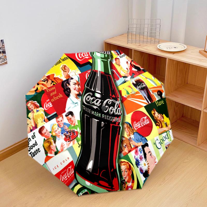 1PC Coca-cola American Flag Automatic Umbrella - Suitable Travel Outdoor Portable Umbrella Birthday Gift Daily Essentials