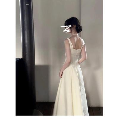 Summer French Haute Sense Waist Sleeveless Vest Suspender Dress Small Skinny Gentle Design Long Dress