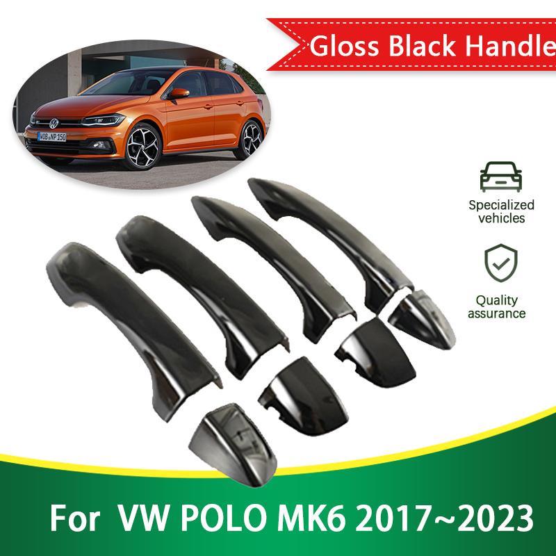 for Volkswagen VW POLO MK6 AW 2017~ Gloss Black Smart Door Handle Cover Protective Style Stickers Trim Car Accessories Parts