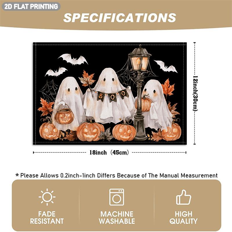 4pcs/6pcs Washable Placemats Suitable for Halloween Table Decor, Bat, Jack-O-Lantern & Maple Leaf Patterns, Hand Washable Table Mats for Indoor/Outdoo