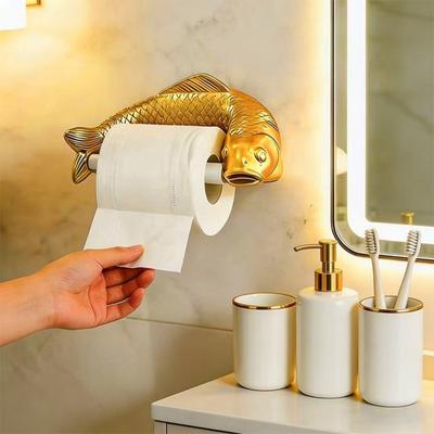 Goldener Karpfen Toilettenpapierhalter Rollenhalter Dekoration Wandmontage Fisch Design Papiertuchspender