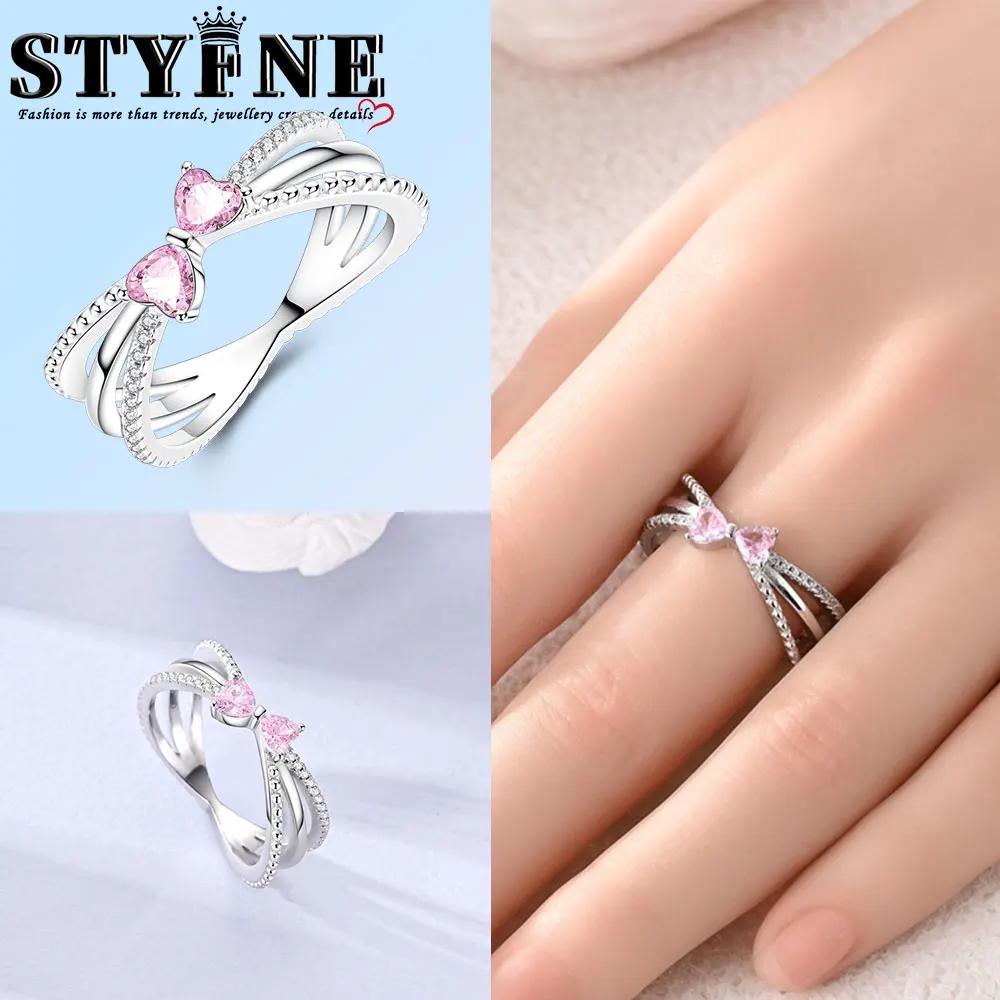 New copper Infinity Love Pink Heart Sparkling Cubic Zircon Rings Evil Eye Signet Ring for Women Protection Lucky Jewellery Gift