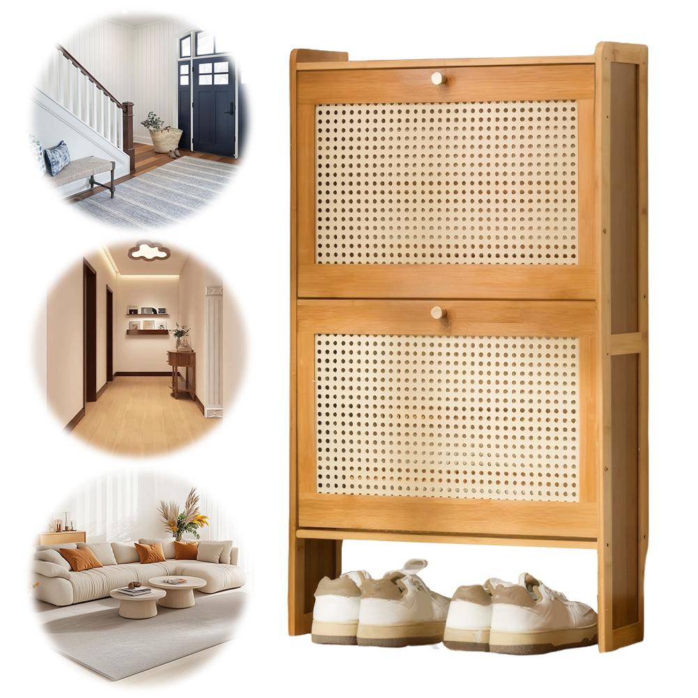 Free Standing Shoe Rack with 2 Flip Drawers Entrance Shoe Storage Cabinet Wear Resist Adjustable Shelves Rack for Indoor Outdoor