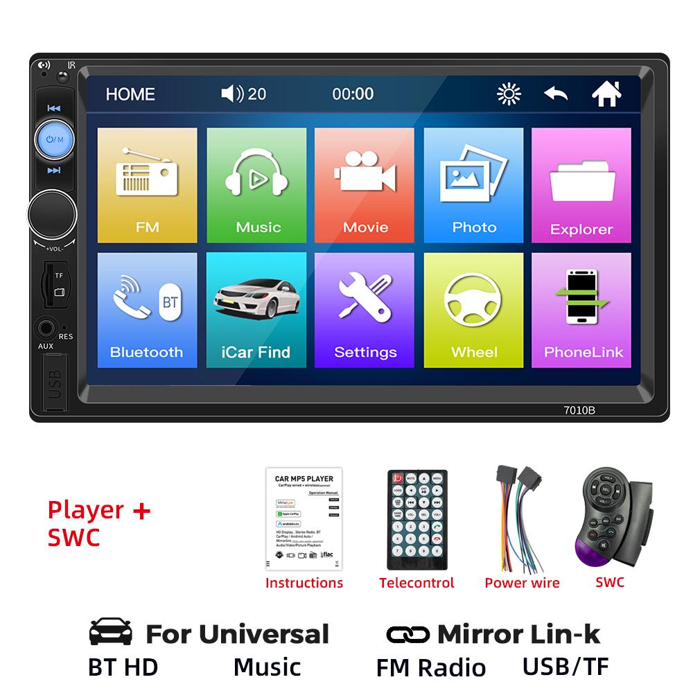HIPPBQCC Car Radio 7 "HD Touch Screen Stereo Bluetooth 2 Din Mirror Link Multimedia Auto MP5 Player USB FM ISO Power Aux Input