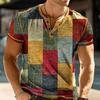 Simple Plaid 3D Printed Stand-Up Collar Men'S Casual Short-Sleeved T-Shirt