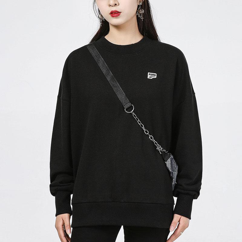 Puma Embroidered Logo Solid Color Crew Neck Pullover Sweatshirt Women Sweatshirt Black 533052-01