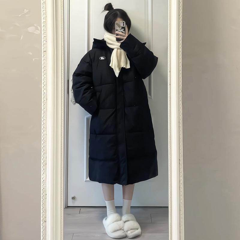 

Новая зимняя одежда на пуху и хлопке для женщин, маленькие утолщенные корейские куртки на хлопковой подкладке, средней длины и длинные до колена куртки на хлопковой подкладке. XL чёрный