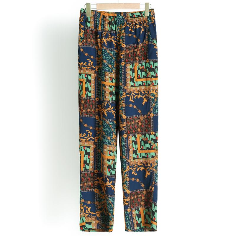 Plus Size Hose mit hoher Taille, Sommer, Vintage-Druck, elastische Taille, klassische gerade Hose für Damen