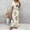Women Plus Size V Neck Short Sleeve Printed Long Maxi Dress