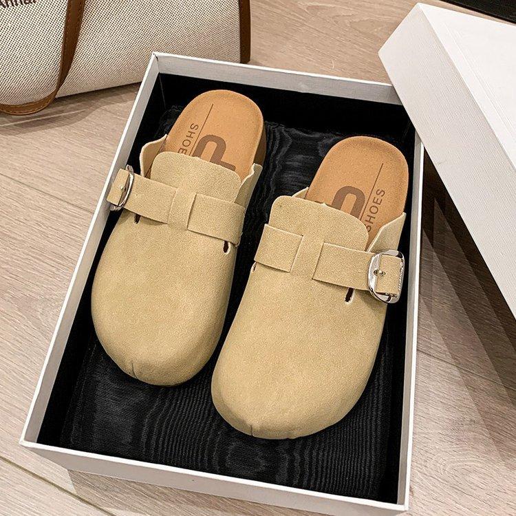 Yellow retro half slippers women's autumn new casual outer wear one-pedal lazy bag head slippers