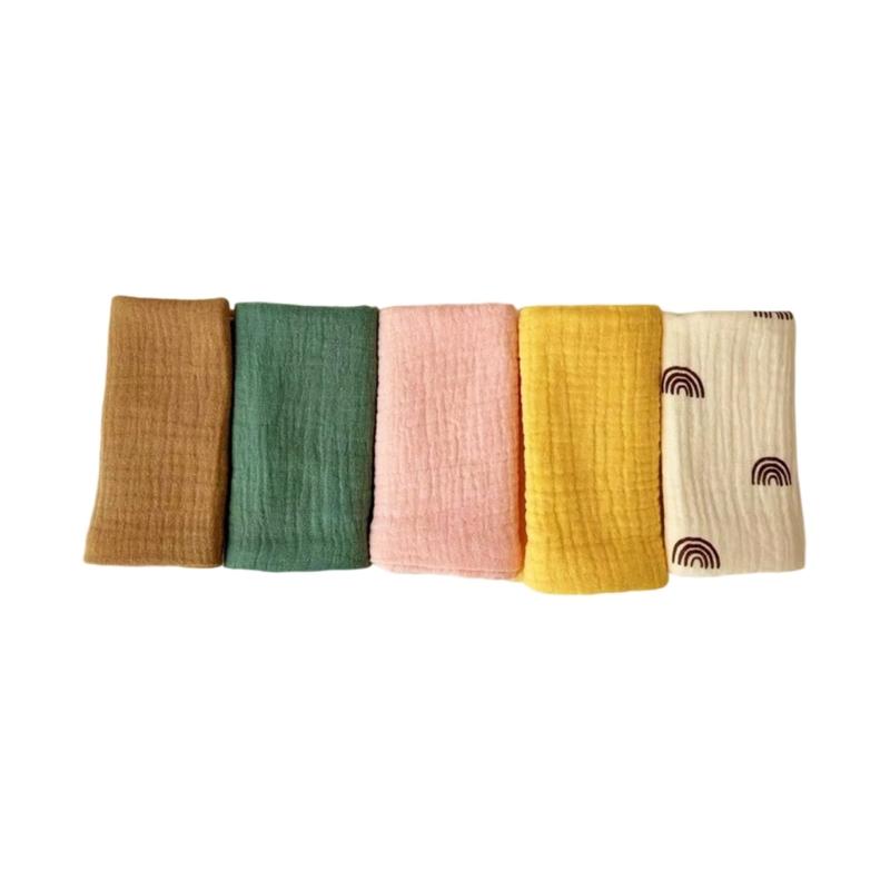 5Pcs Soft Breathable Cotton Baby Washcloths Newborns Bath Towel for Sensitive Skin Multi Use Burp Cloths 25x25cm