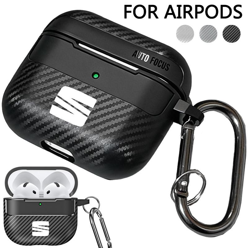 Carbon Fiber Car LOGO Soft Earphone Case Protector Case For Seat Leon 5F Mk3 Ibiza 6J Tarraco Arona Ateca Alhambra Accessories