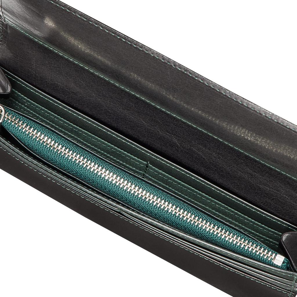 Long Wallet Buffalo Leather NH0810 Stitch 15301 [Kitamura] Men's Black/Green [Black]