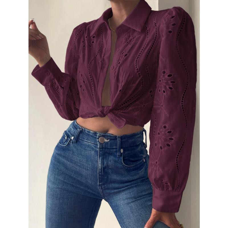 Lässige Urlaubsmode Hohlgestrickte Langarm-Cardigan-Bluse für Damen 2025 Herbst und Winter