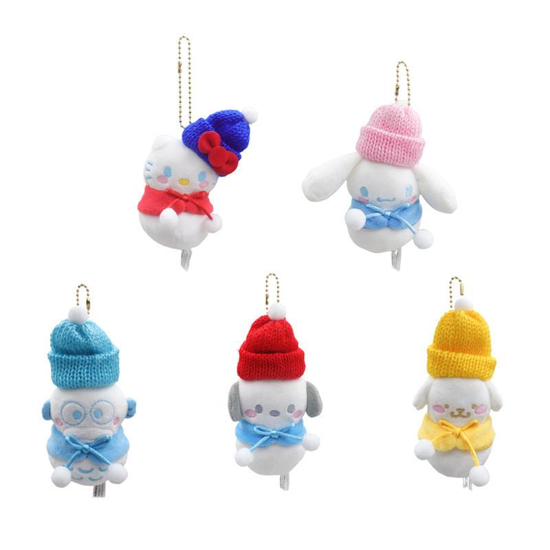 Japanese Charming Winter Snowman Plush Toy Featuring Cinnamon Dog Charm Bag