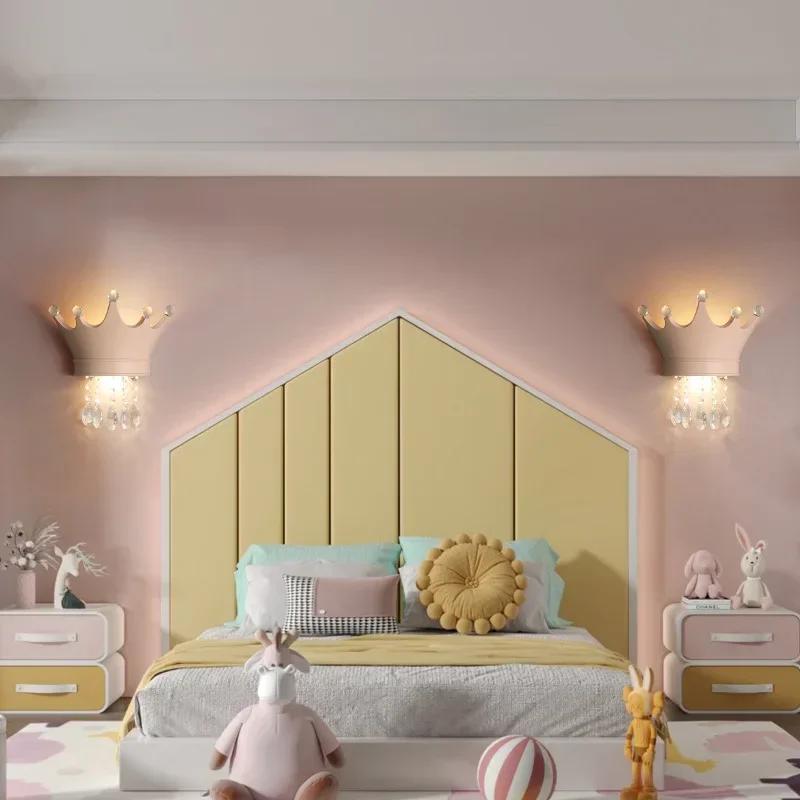 Girl Bedside Lamps Crystal Pendant Crown Wall Lamp Modern Luxury Children's Bedroom Princess Room Decor Night Lights Wall Light
